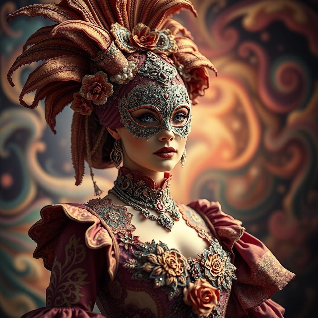 Venetian Carnival Woman in Surreal Dreamscape