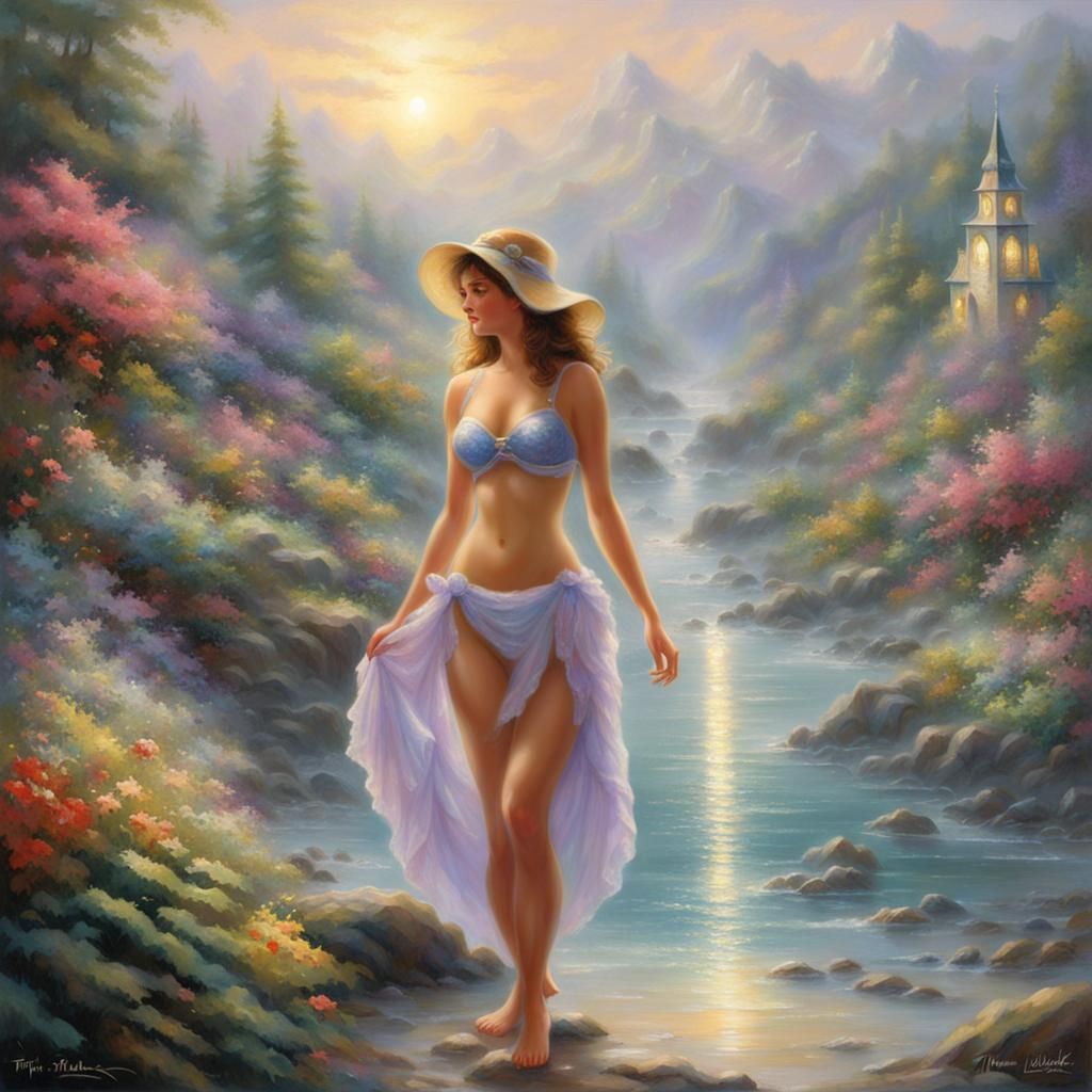 Ethereal Bikini Girl in Dreamy Mist, Hyperdetailed