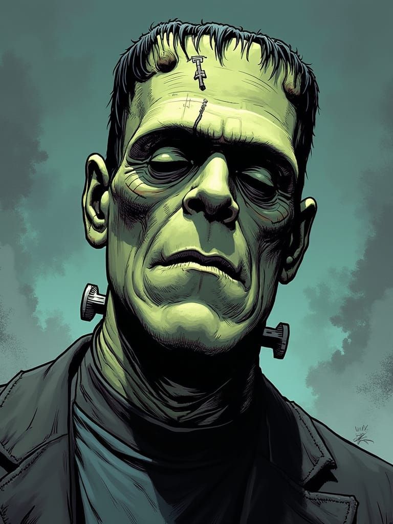 Frankenstein’s monster in the style of Rob Liefeld.