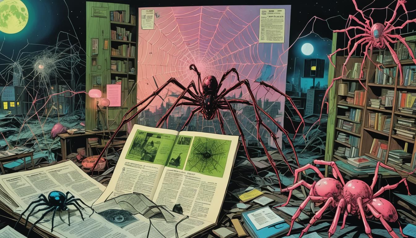 Chernobyl Spiders Weaving Cosmic Webs, Comic Book Art