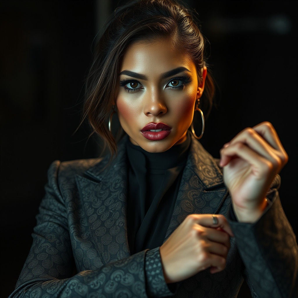 Powerful Modern Woman in High Fashion Outfit