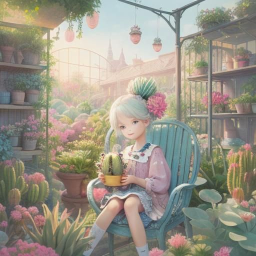 Cutepunk Baby Echinocactus in Whimsical Garden