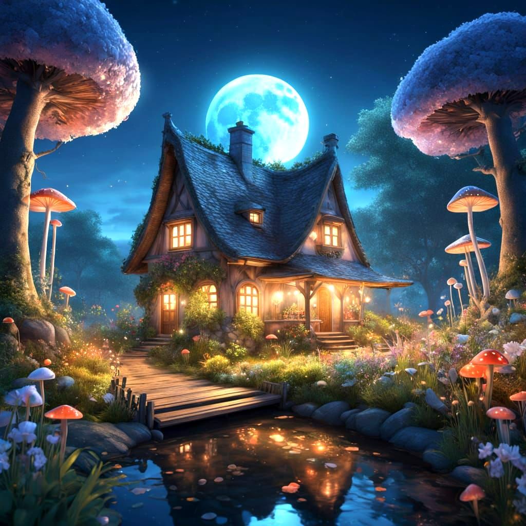 Dreamy Enchanted Garden Wonderland at Night