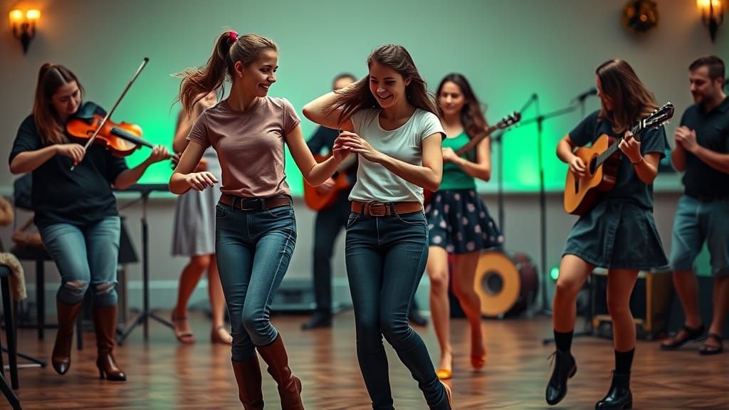 Girls Irish Dancing to Traditional Music