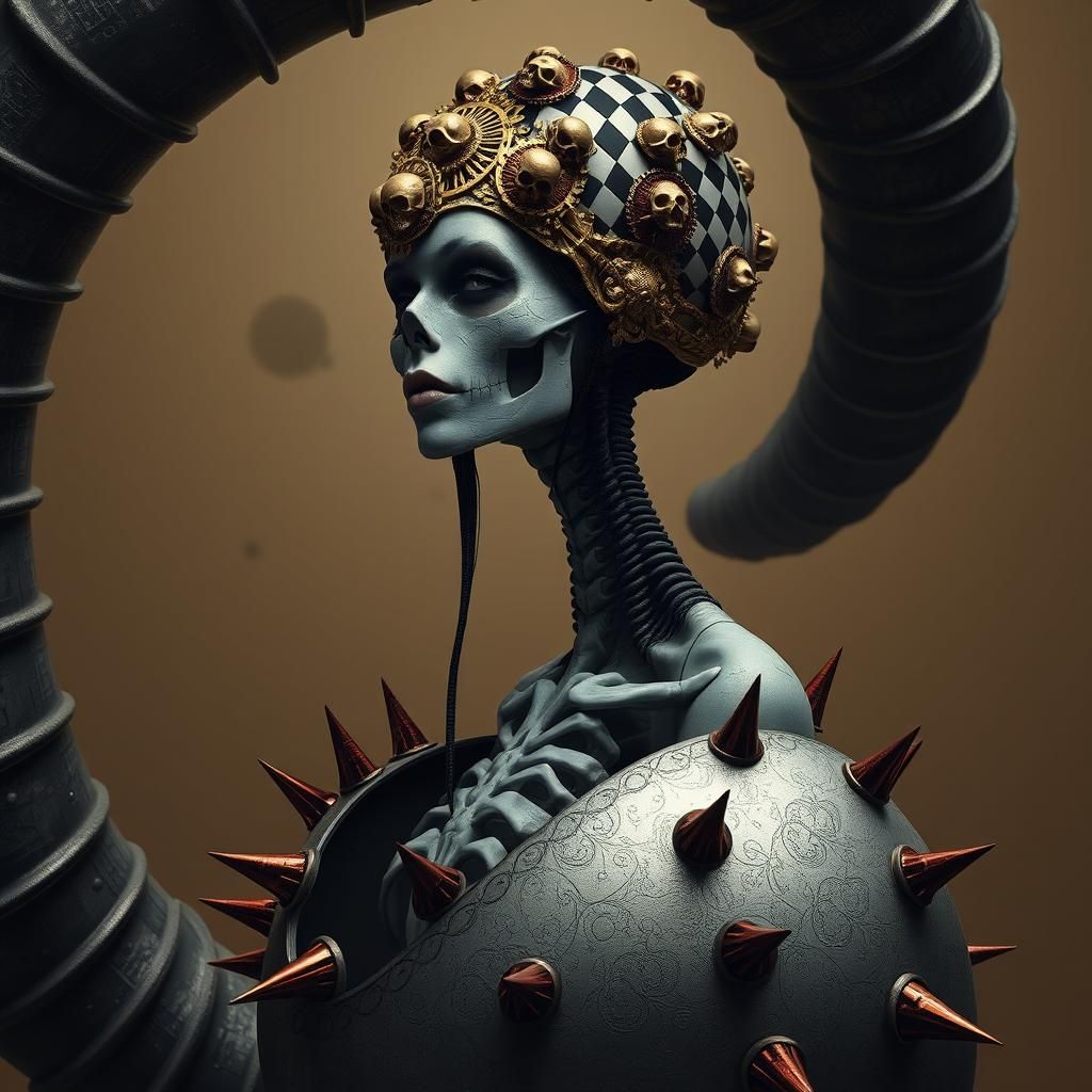 Ornate Woman Emerges in Dystopian Futurism Style