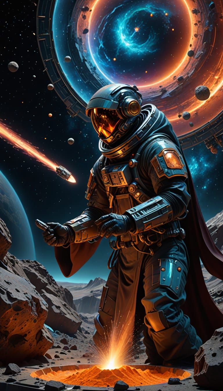 Celestial Sculptor at Work: Hyperrealistic Digital Art