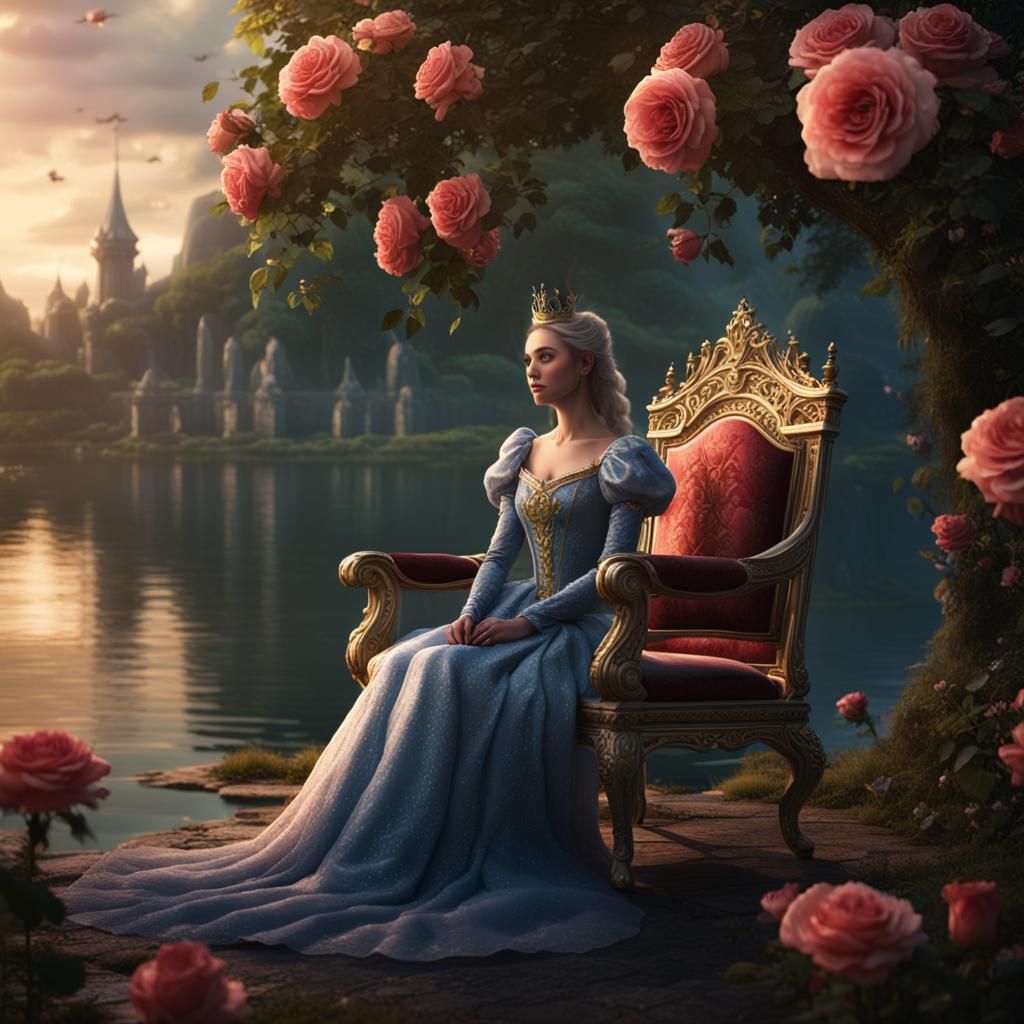 Princess at Lake of Roses: Detailed Matte Painting