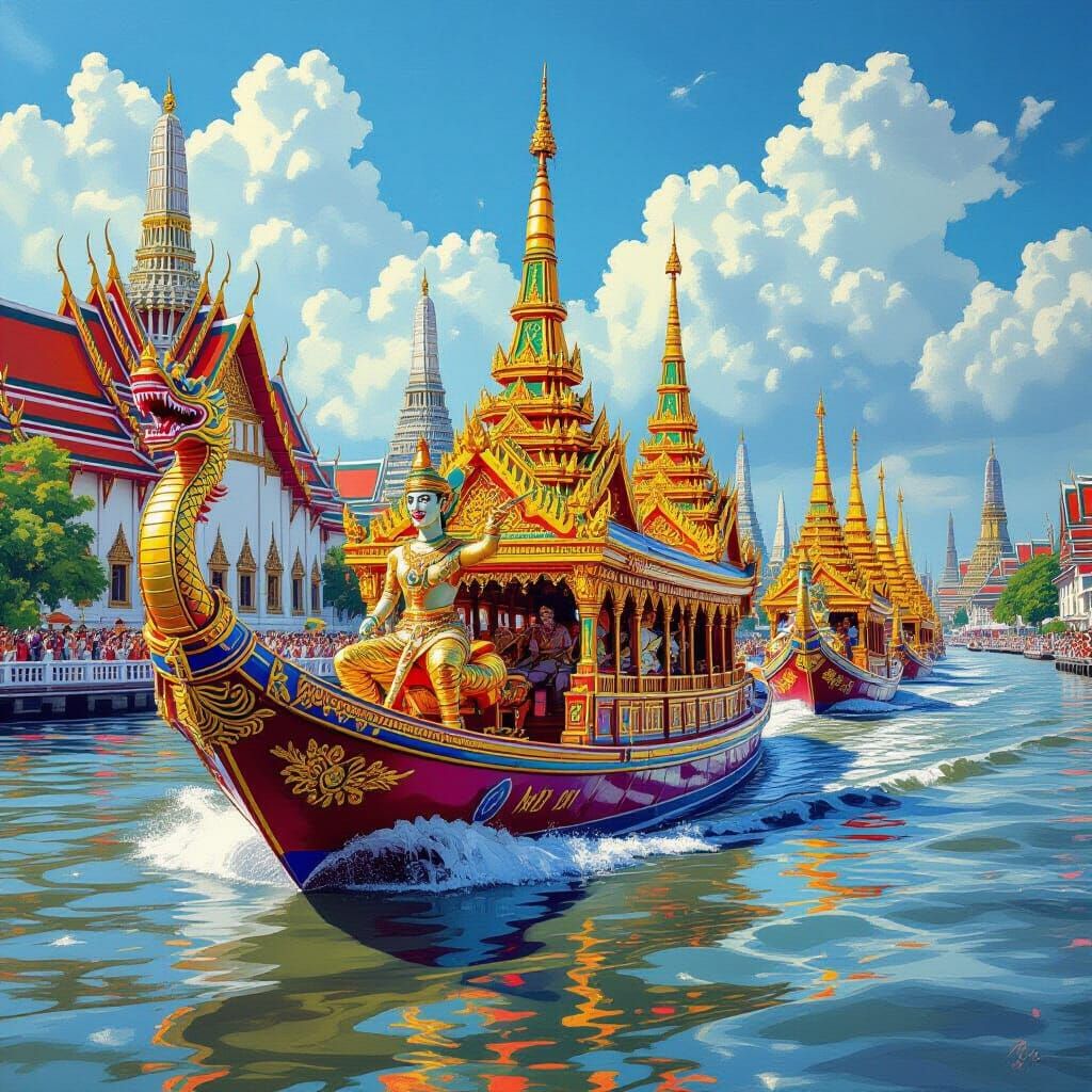 Thailand Royal Barge Procession in Graffiti Art Style