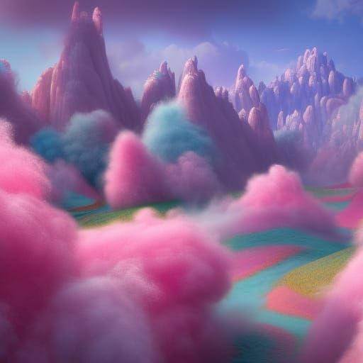 Detailed Cotton Candy Landscape in Fantasy Concept Art