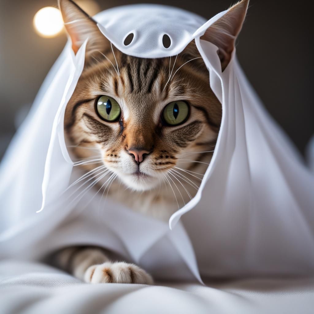Cat in Ghost Costume: Halloween Photography