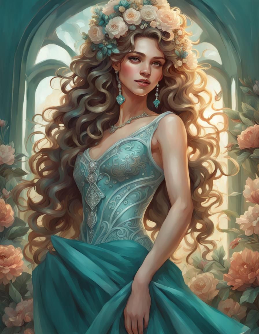 Happy Bride Portrait in Art Nouveau Style