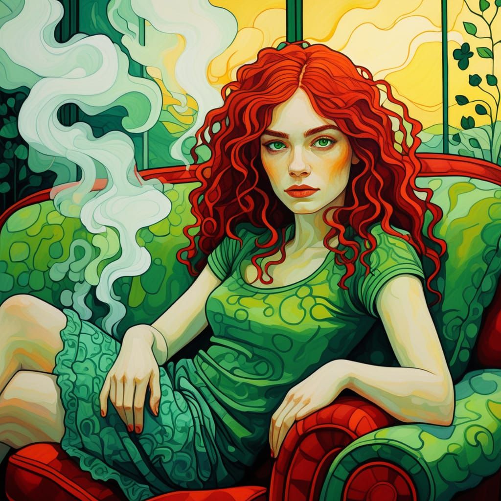 Fauvist Portrait Of Irish Woman With Sparkling Green Eyes