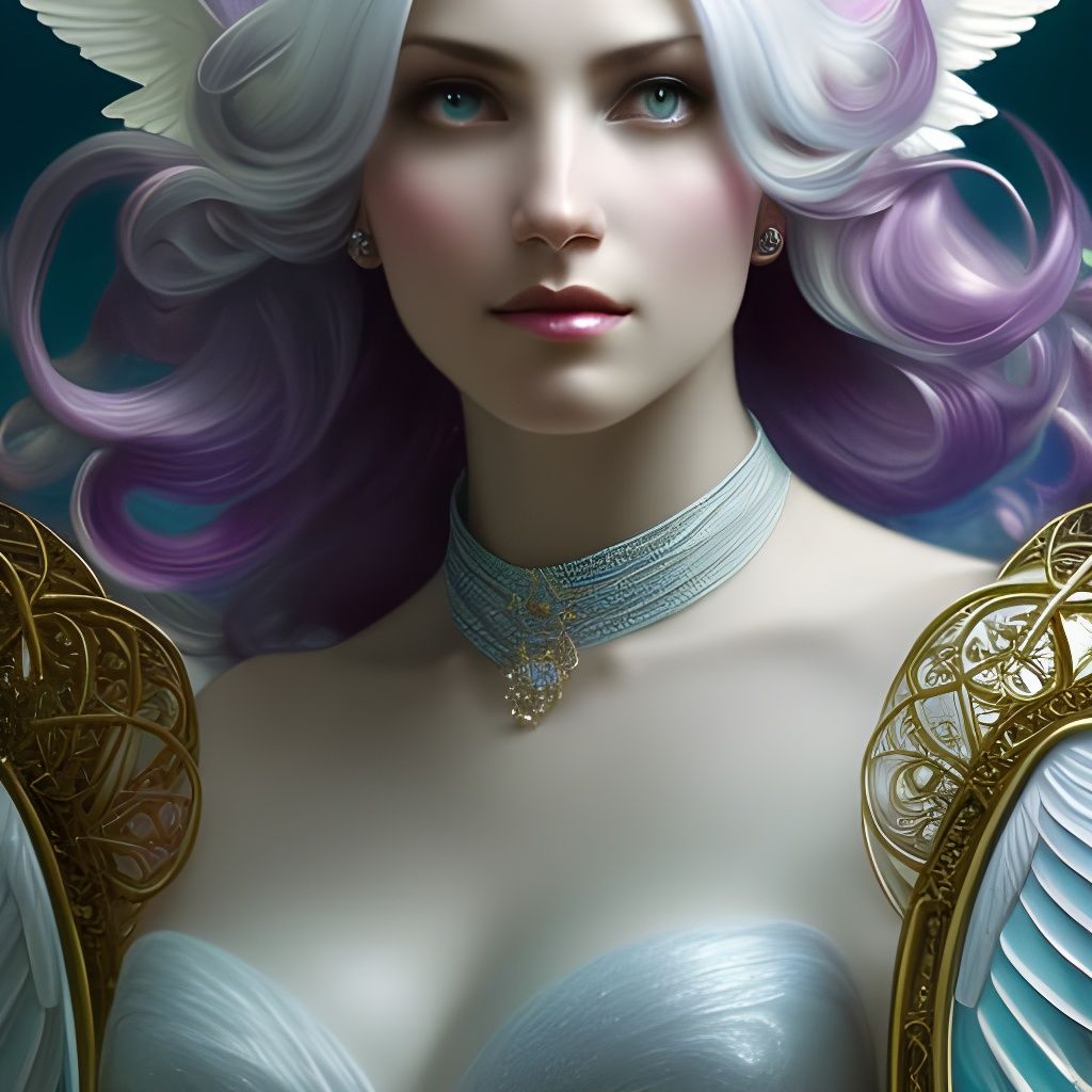 Steampunk Angel in Divine Pastel Colors, Detailed Portrait