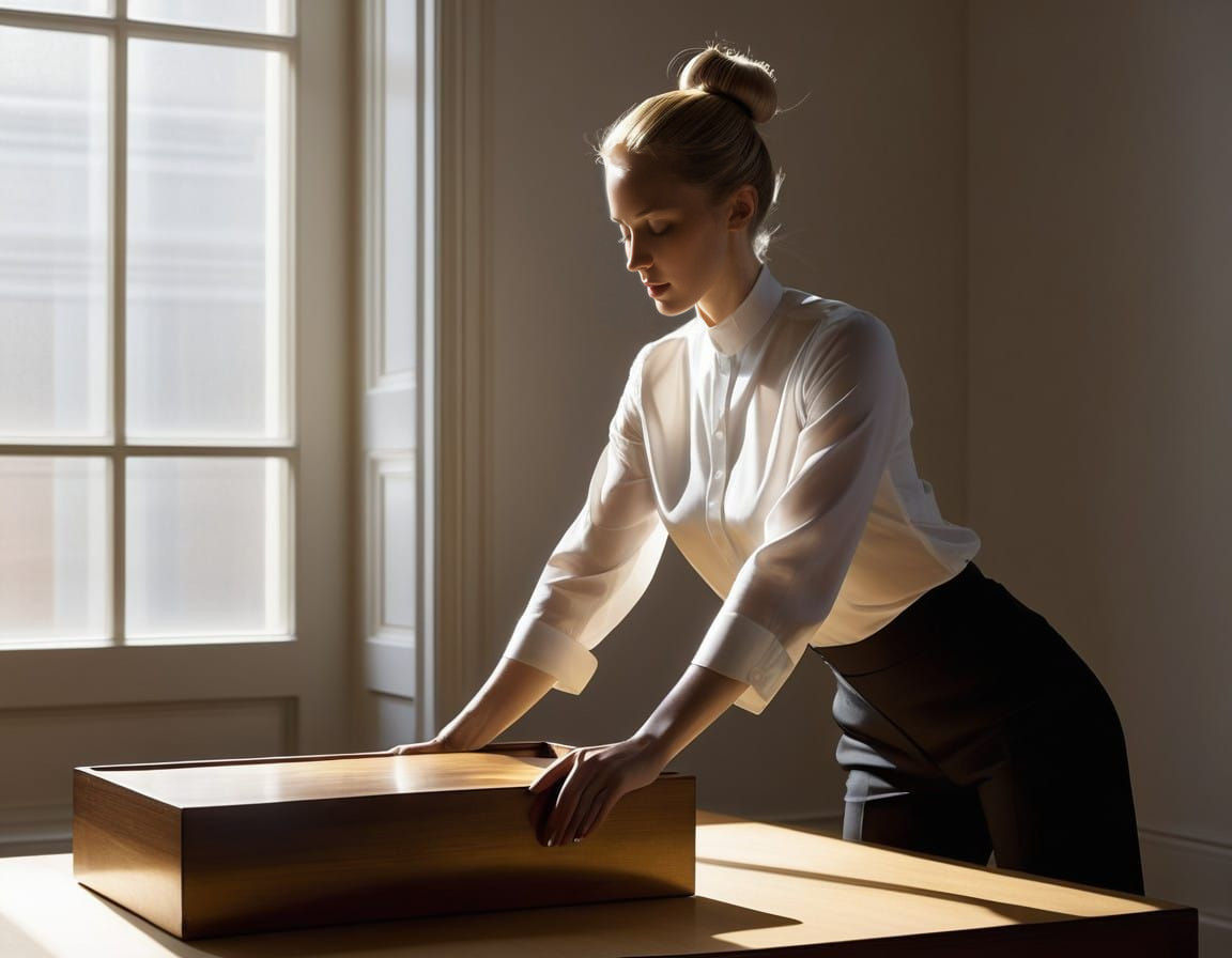 A Woman in Sunlit Contrast, in the Style of Helene Schjerfbe...