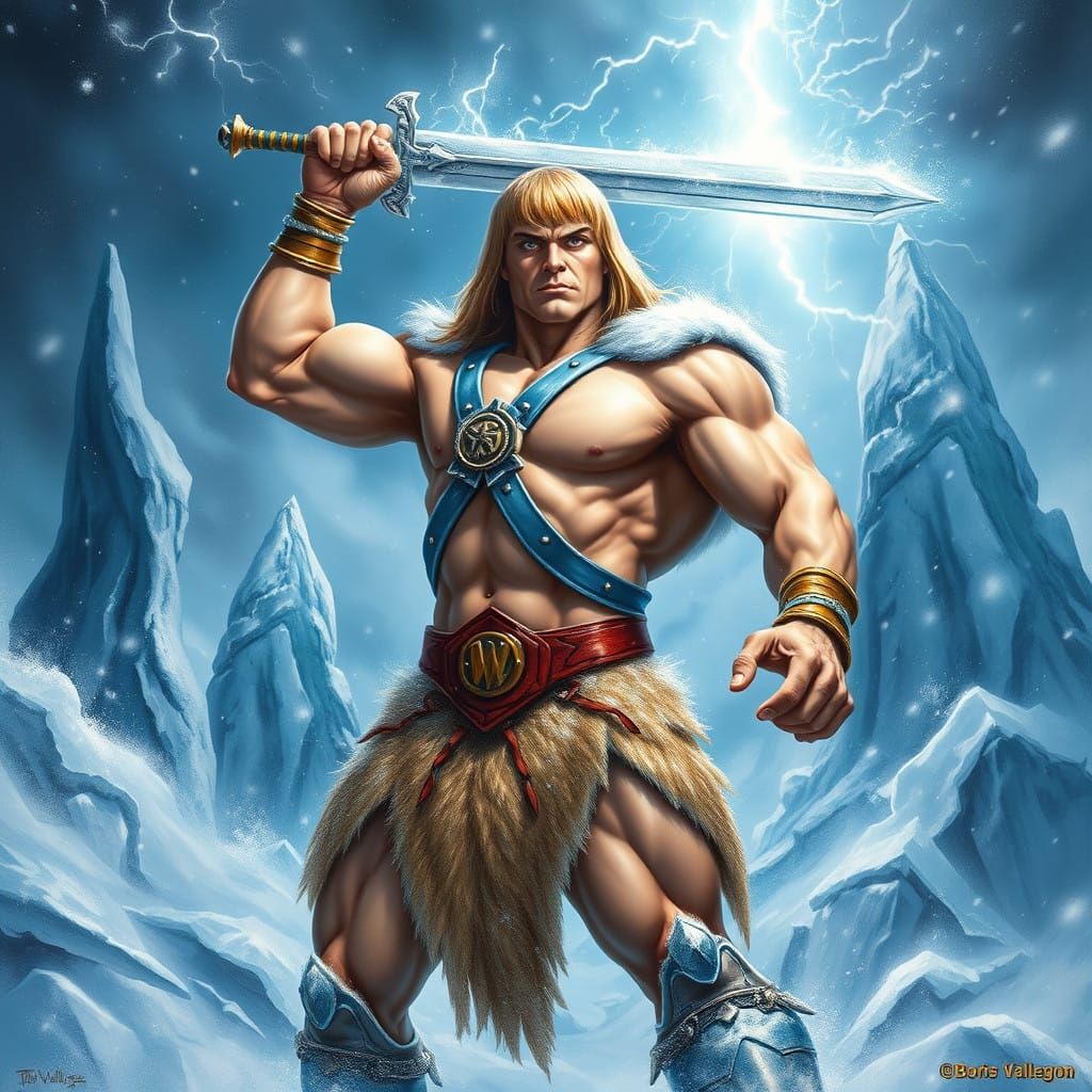 Hyper-Realistic He-Man Triumphs in Raging Ice Storm