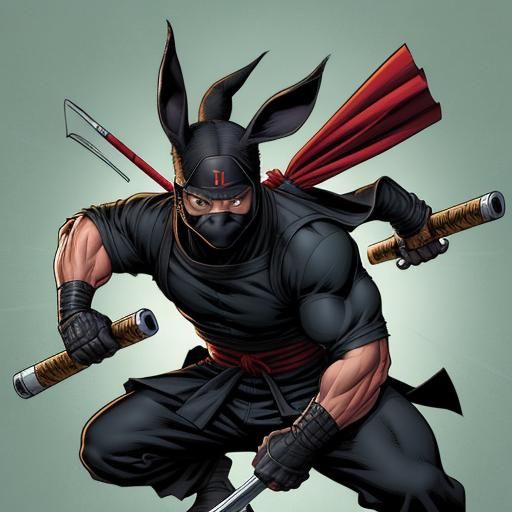 Ninja Rabbit with Nunchucks in Comic Book Art