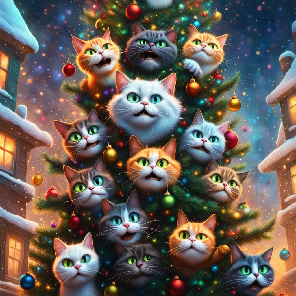 Cats Cause Christmas Chaos: A Pixar-Style Scene
