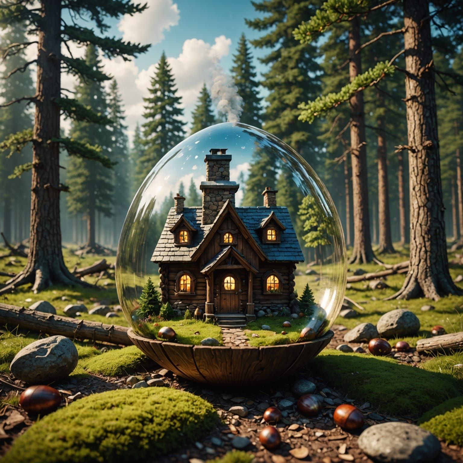 Translucent Acorn Cabin: Fantastical Matte Painting