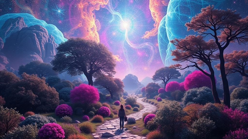 Vibrant Kaleidoscopic Landscape in Neurographic Art Style