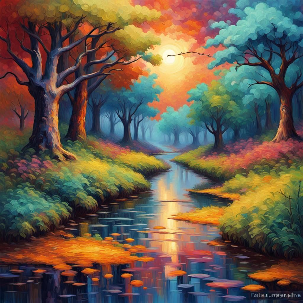 Colorful Expressionist Oil Painting with Intricate Details