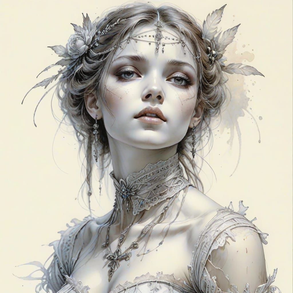 Ballerina in Lacy Costume, Fine Lines and Hatching