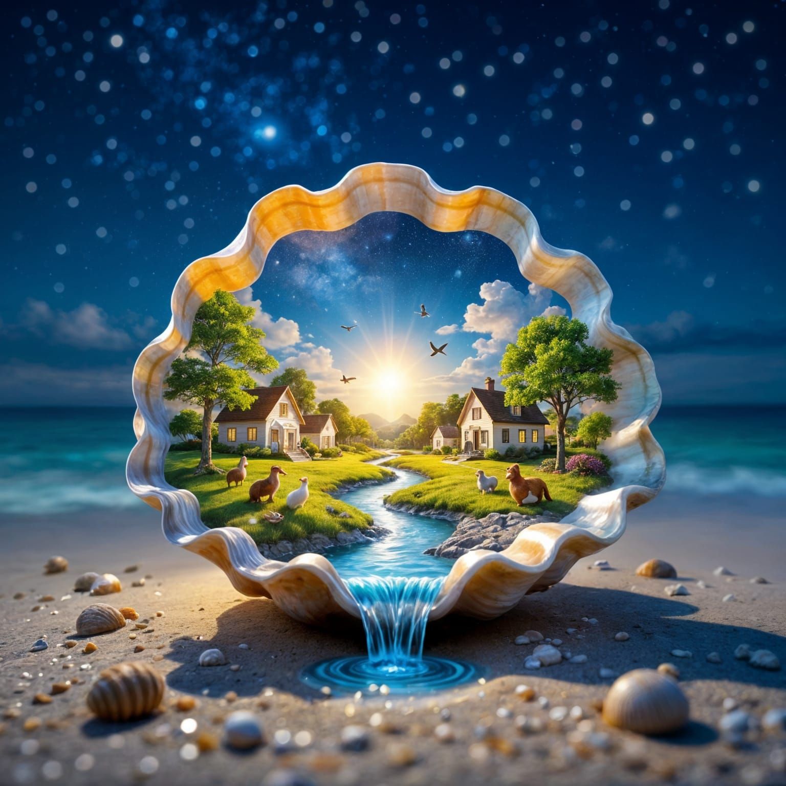 Seashell Reveals Miniature World Under Starry Night