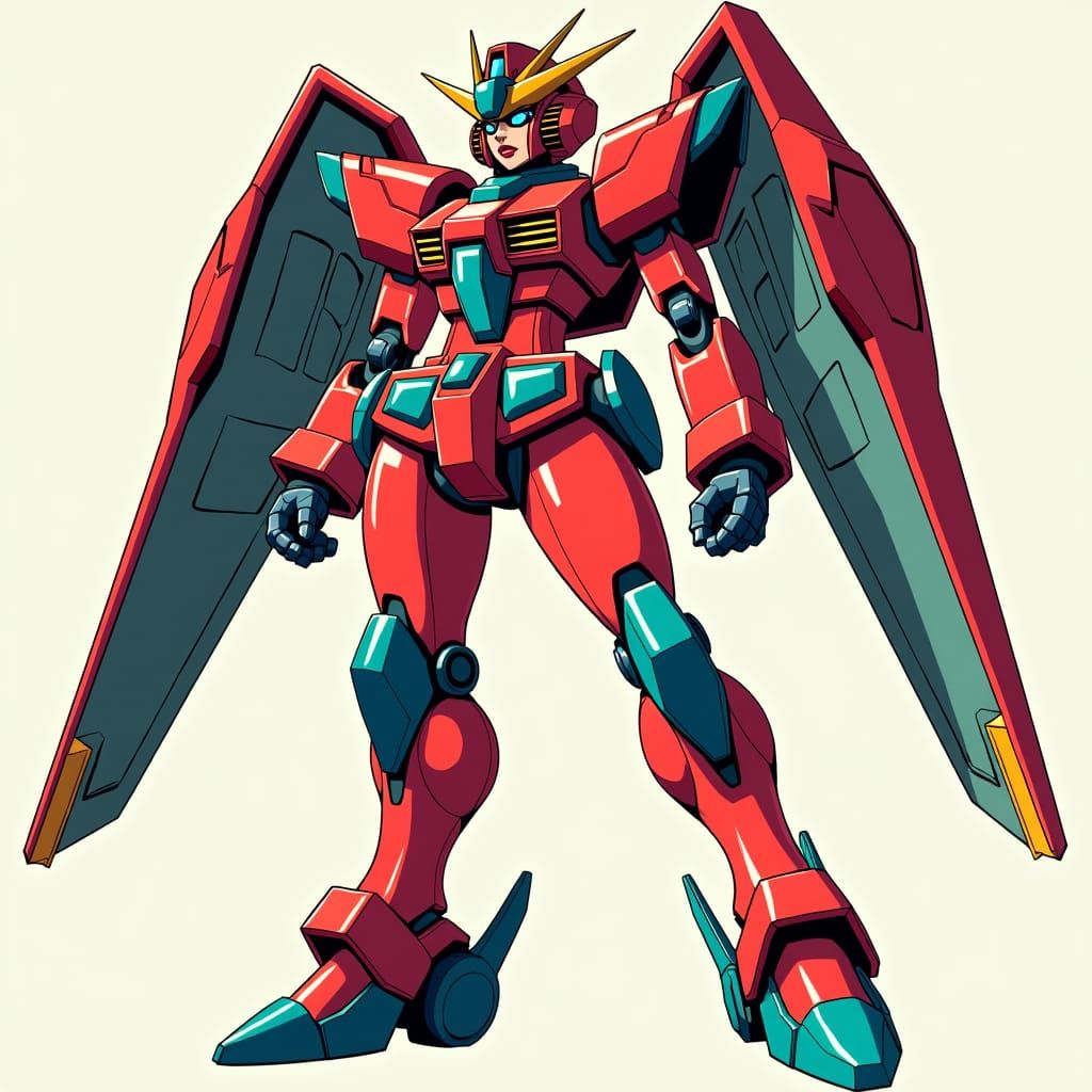 Gundam Mech Warrior in Stilettos, 80s Animation Style