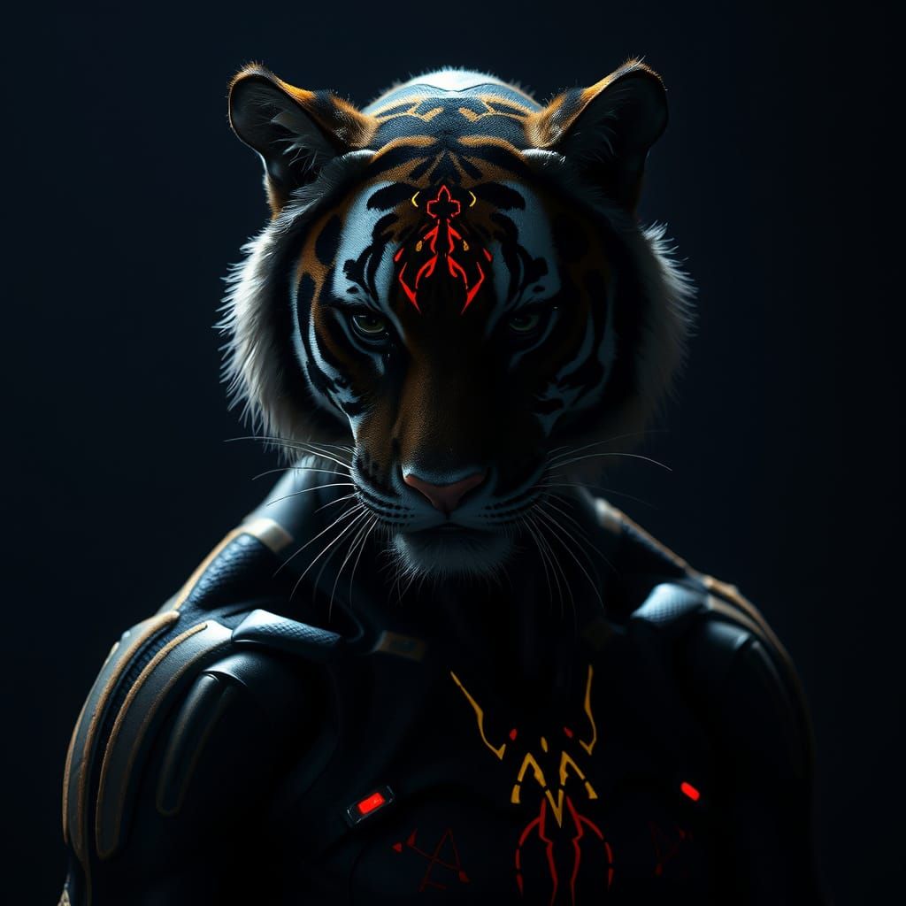 Tiger-like Humanoid Figure with Luminous Markings