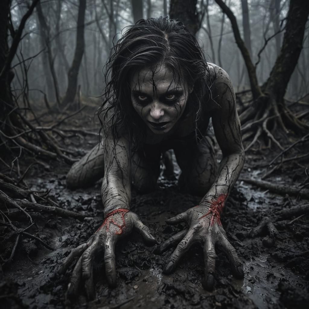 Dark Fantasy Woman in Haunted Forest