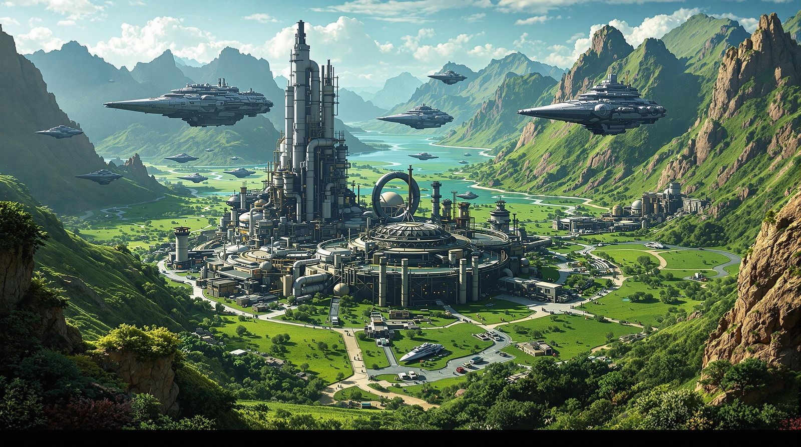 Rebel Space Base on Emerald Planet, Futuristic Stronghold