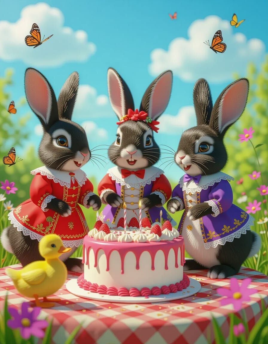 Rabbits Celebrate Spring in Whimsical 3D Style