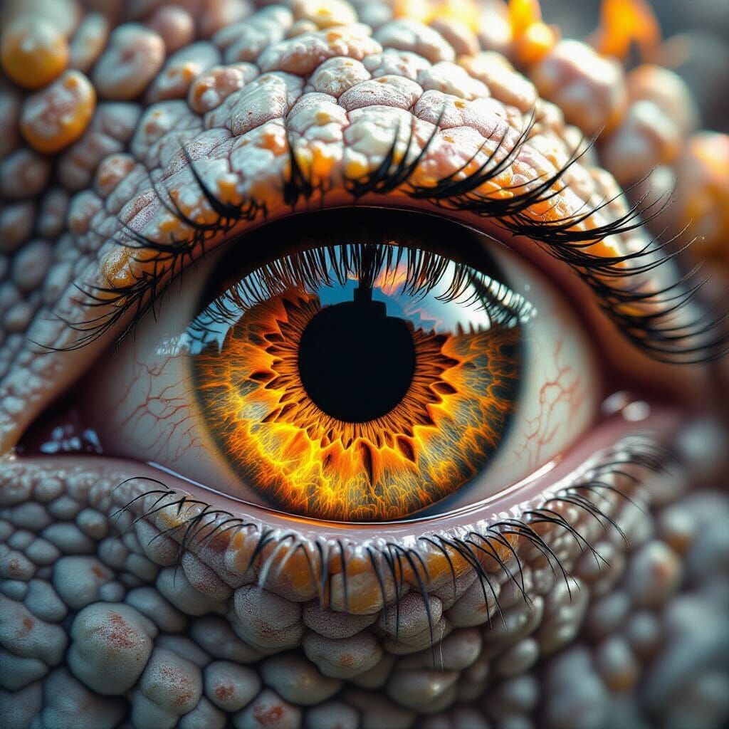 Golden Dragon Eye with Fiery Iris, Hyperrealistic Detail