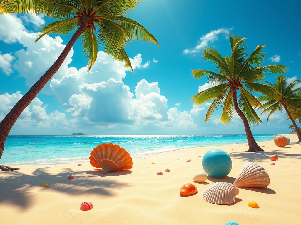 Frutiger Aero Tropical Beach Video Game Level