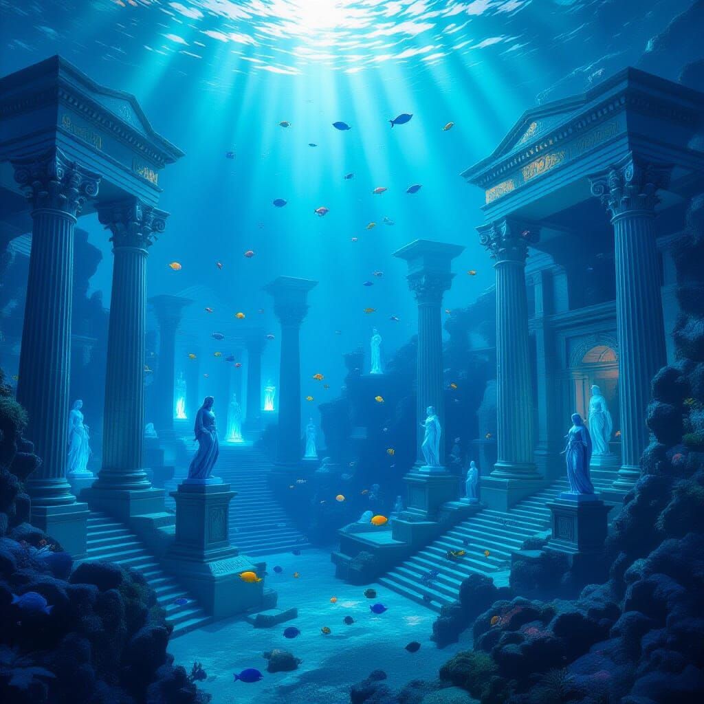 Underwater Atlantis Scene with Majestic Ruins