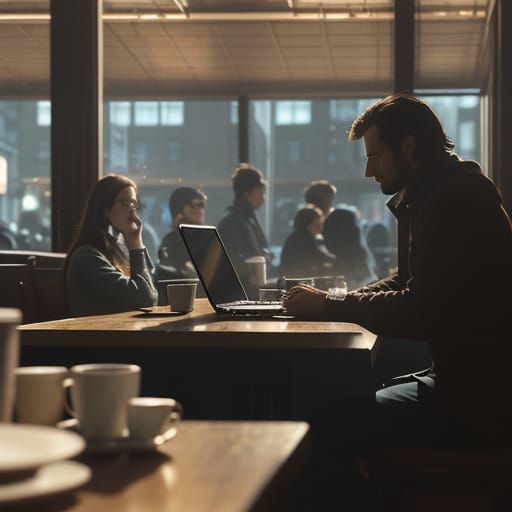 Bustling Morning Coffeeshop in Cinematic Style