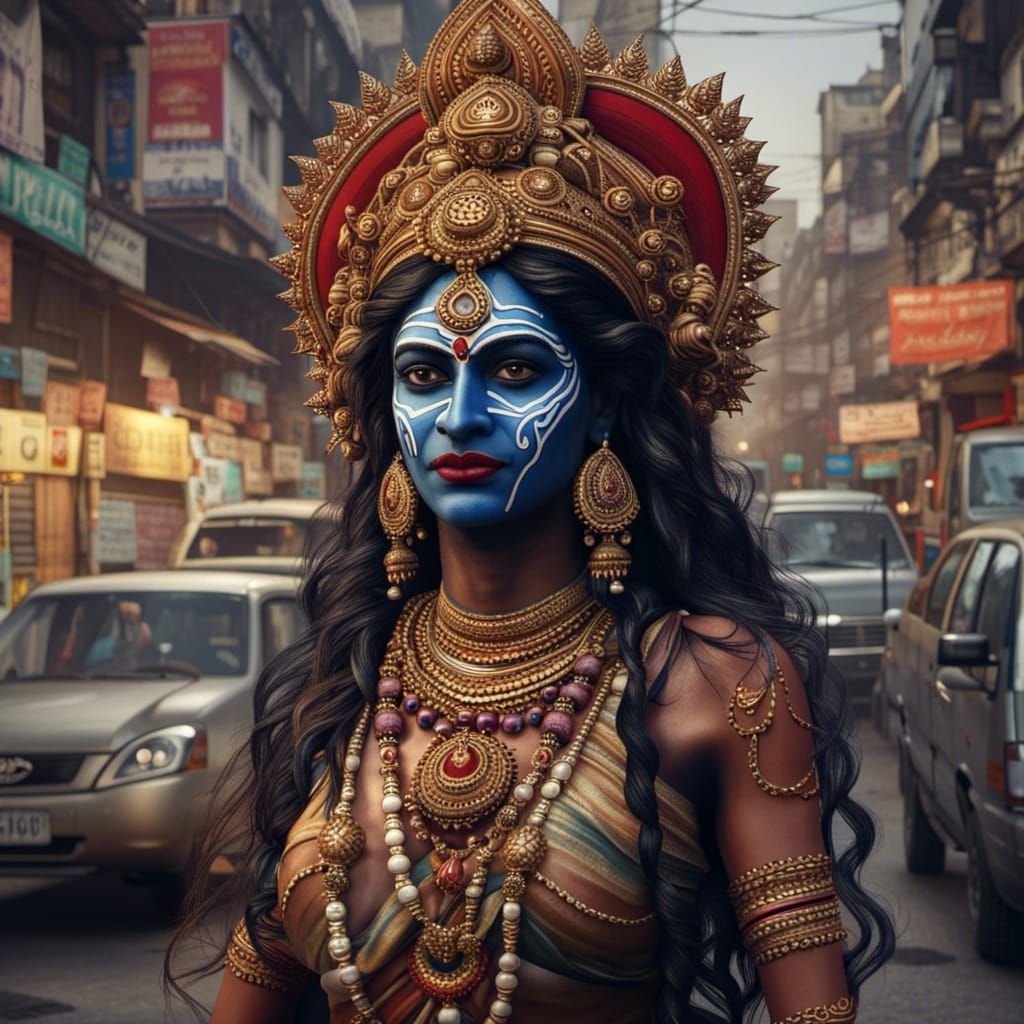 Hyperrealistic Kali on Bombay Street in 8K