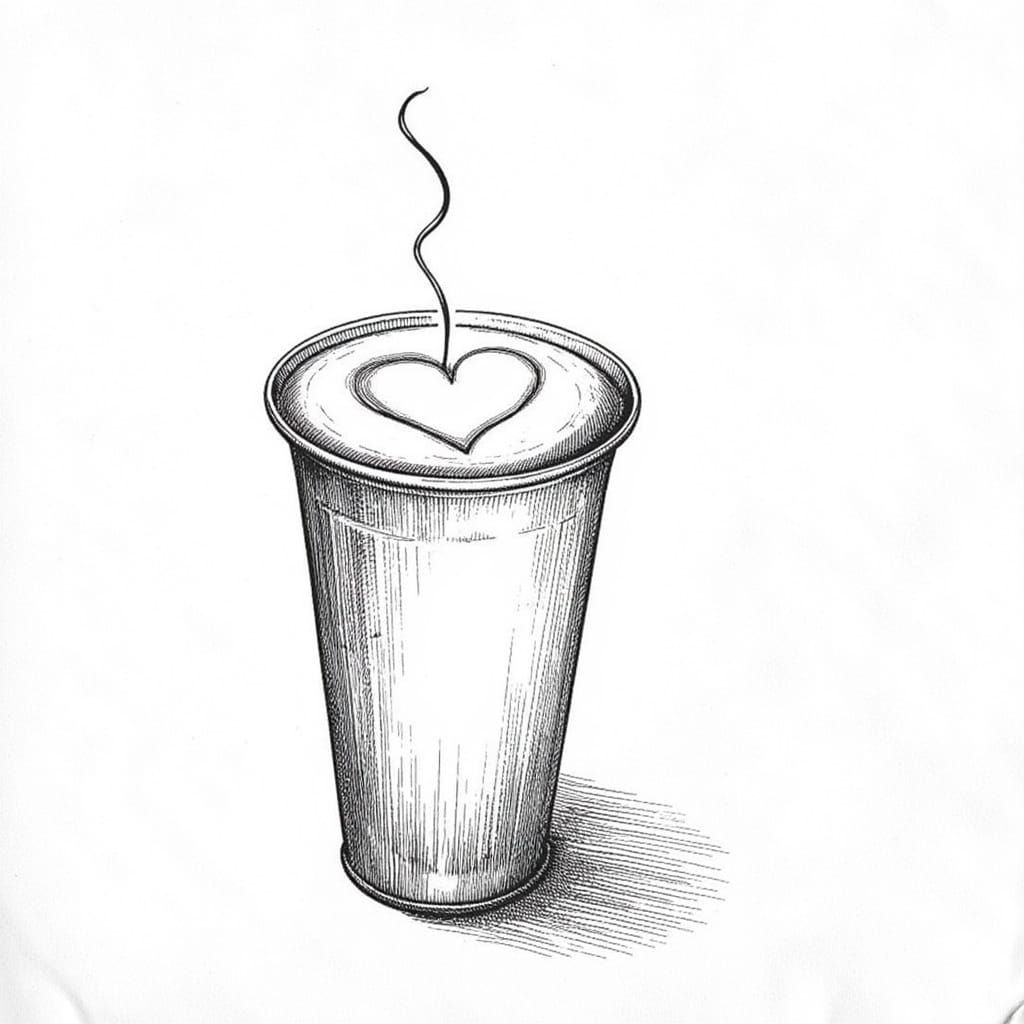 Latte Art Sketch on Napkin in Cross-Hatch Style