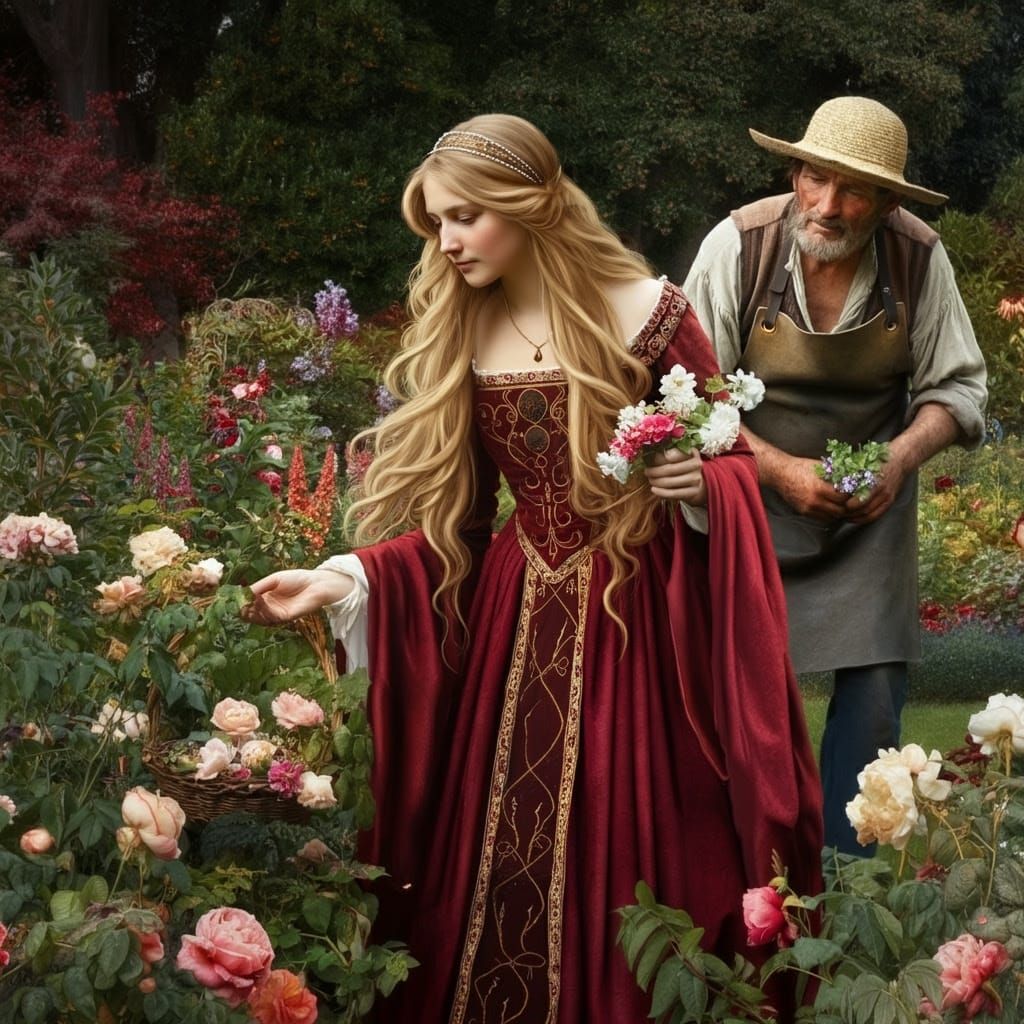 Medieval Princess in Whimsical Royal Garden
