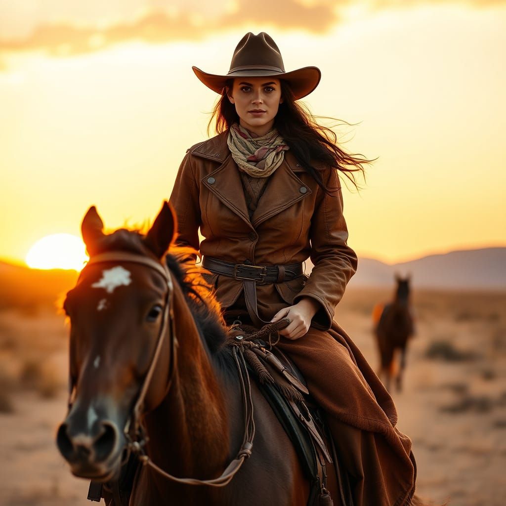 Cowboy Woman Rides into the Sunset