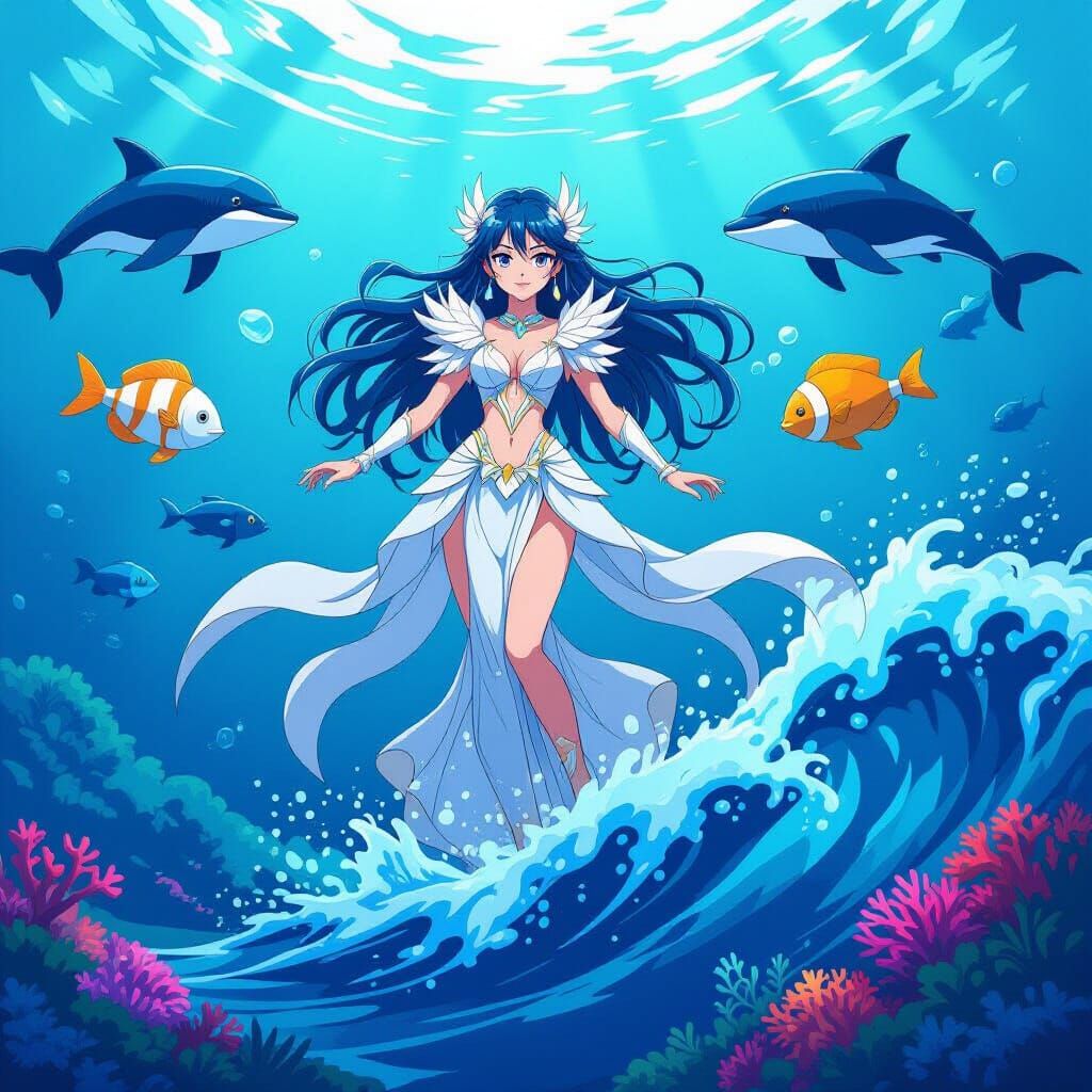 Ocean Goddess in Vibrant Manga Style with Cinematic Lighting