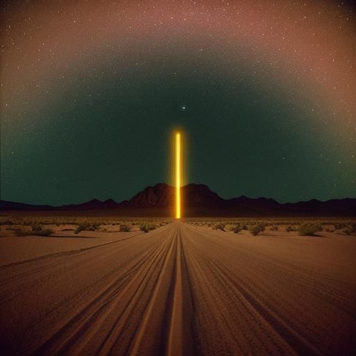“”Art Bell midjourney, Midnight in the Desert””
