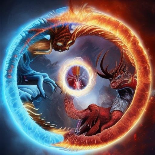 Fire and Ice intertwine Ouroboros magick school of Mages.
