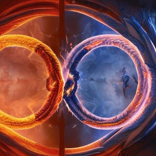 Fire and Ice intertwine Ouroboros magick school of Mages.