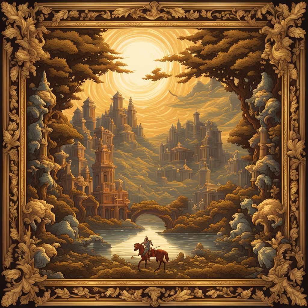 Baroque Frame: Pixel Art Mythological Scene