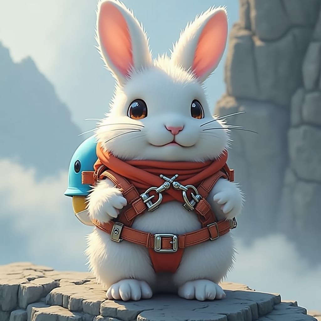 Manga-Style Rabbit Climber with Climbing Gear