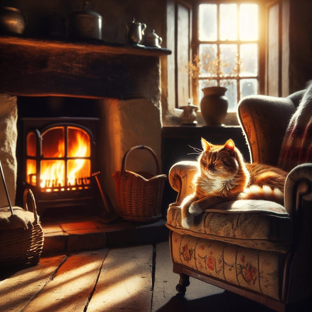 Ginger Cat in Cozy Country Cottage
