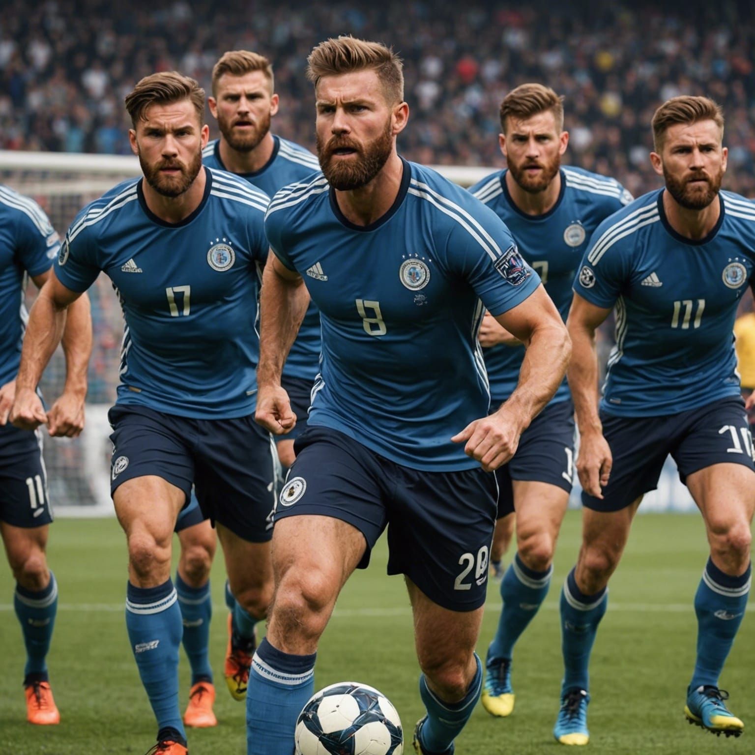 Hyper-Realistic Soccer Game with Muscular Bearded Men
