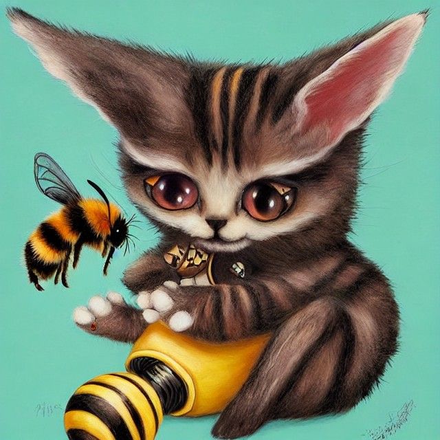 Bee-Cat Hybrid in Pop-Surrealist Fantasy Art