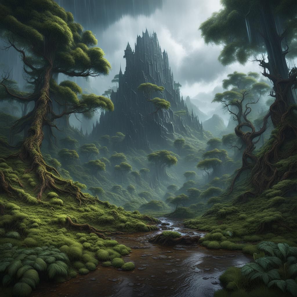 Forest in Rain: Detailed Matte Painting