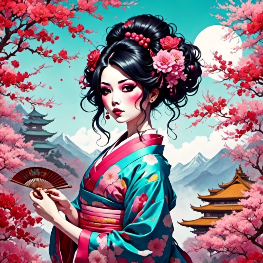 Anime Geisha in Traditional Japanese Style